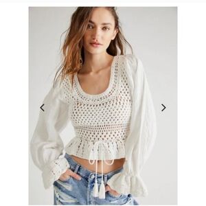 Free People White Crochet Blouse